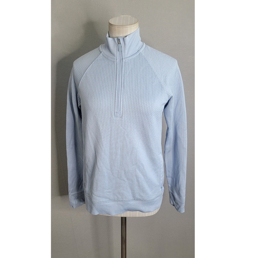Lululemon Engineered Warmth Half Zip Top 6  Light Blue Textured Blue Linen